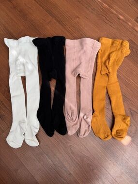 Toddler Ribbed Tights Pack - White, Black, Pink, Mustard
